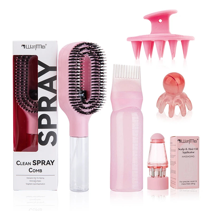 Set De 5 Piezas Para El Cuidado Y Peinado Del Cabello, Spray Desenredante, Cepillo Para El Cabello, Botella Aplicadora De Aceite Capilar, Cepillo Para Champú, Herramienta De Masaje Para El Cuero Cabelludo