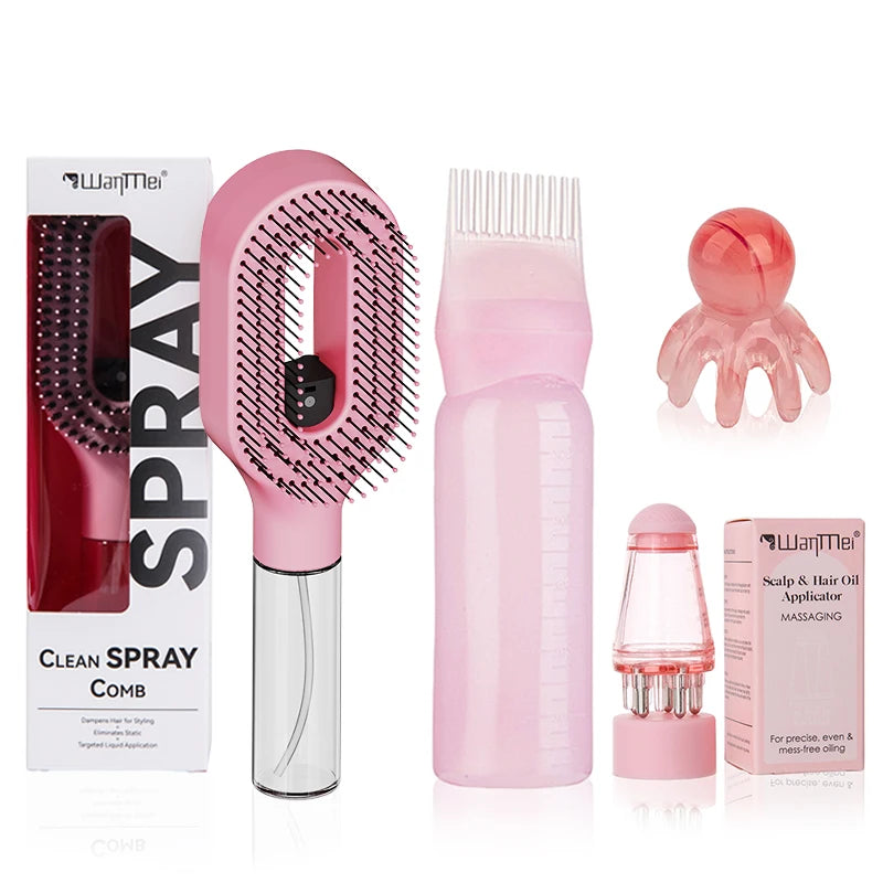 Set De 5 Piezas Para El Cuidado Y Peinado Del Cabello, Spray Desenredante, Cepillo Para El Cabello, Botella Aplicadora De Aceite Capilar, Cepillo Para Champú, Herramienta De Masaje Para El Cuero Cabelludo