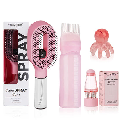 Set De 5 Piezas Para El Cuidado Y Peinado Del Cabello, Spray Desenredante, Cepillo Para El Cabello, Botella Aplicadora De Aceite Capilar, Cepillo Para Champú, Herramienta De Masaje Para El Cuero Cabelludo