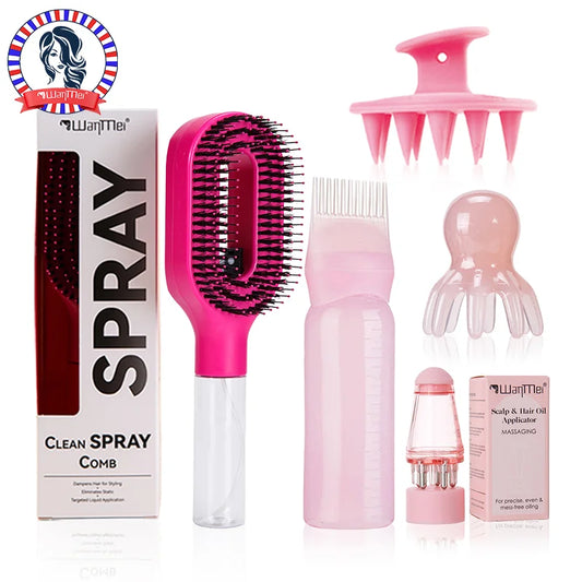 Set De 5 Piezas Para El Cuidado Y Peinado Del Cabello, Spray Desenredante, Cepillo Para El Cabello, Botella Aplicadora De Aceite Capilar, Cepillo Para Champú, Herramienta De Masaje Para El Cuero Cabelludo