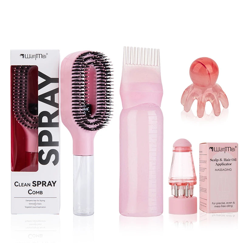 Set De 5 Piezas Para El Cuidado Y Peinado Del Cabello, Spray Desenredante, Cepillo Para El Cabello, Botella Aplicadora De Aceite Capilar, Cepillo Para Champú, Herramienta De Masaje Para El Cuero Cabelludo