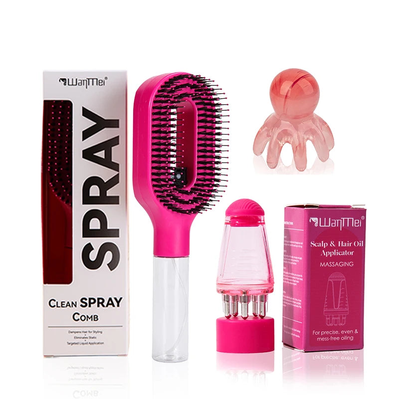 Set De 5 Piezas Para El Cuidado Y Peinado Del Cabello, Spray Desenredante, Cepillo Para El Cabello, Botella Aplicadora De Aceite Capilar, Cepillo Para Champú, Herramienta De Masaje Para El Cuero Cabelludo