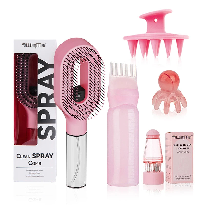 Set De 5 Piezas Para El Cuidado Y Peinado Del Cabello, Spray Desenredante, Cepillo Para El Cabello, Botella Aplicadora De Aceite Capilar, Cepillo Para Champú, Herramienta De Masaje Para El Cuero Cabelludo