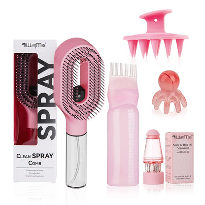 Set De 5 Piezas Para El Cuidado Y Peinado Del Cabello, Spray Desenredante, Cepillo Para El Cabello, Botella Aplicadora De Aceite Capilar, Cepillo Para Champú, Herramienta De Masaje Para El Cuero Cabelludo