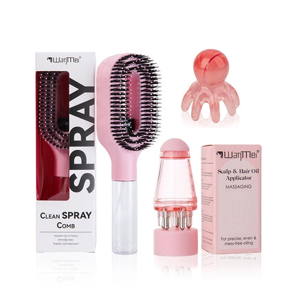Set De 5 Piezas Para El Cuidado Y Peinado Del Cabello, Spray Desenredante, Cepillo Para El Cabello, Botella Aplicadora De Aceite Capilar, Cepillo Para Champú, Herramienta De Masaje Para El Cuero Cabelludo