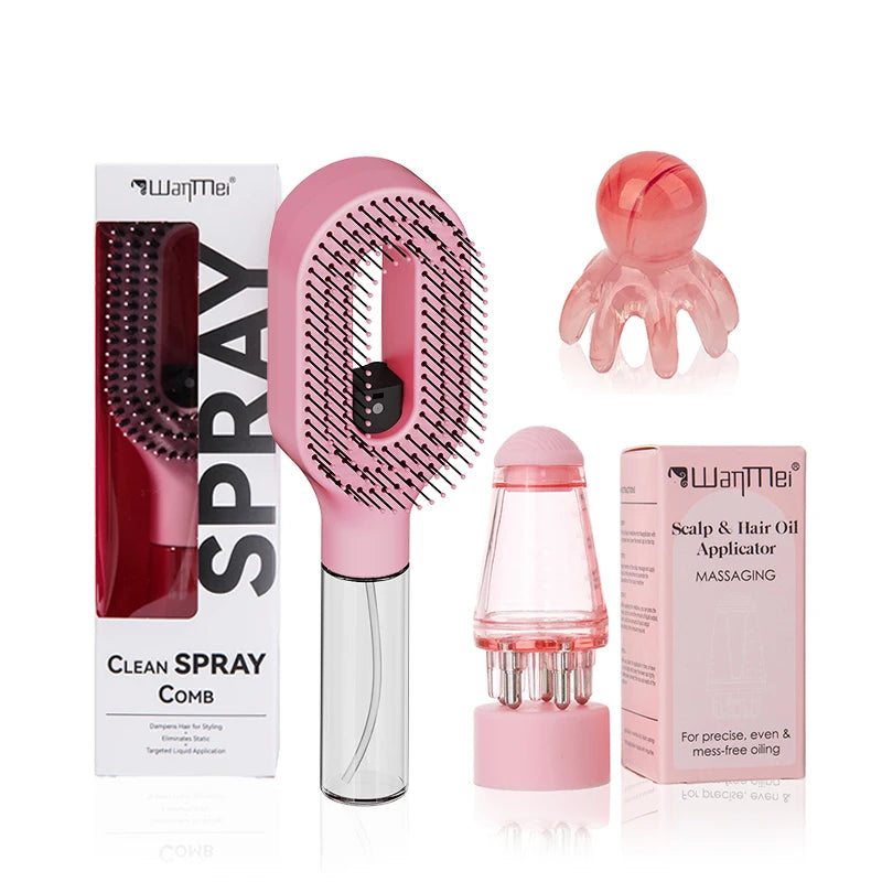 Set De 5 Piezas Para El Cuidado Y Peinado Del Cabello, Spray Desenredante, Cepillo Para El Cabello, Botella Aplicadora De Aceite Capilar, Cepillo Para Champú, Herramienta De Masaje Para El Cuero Cabelludo