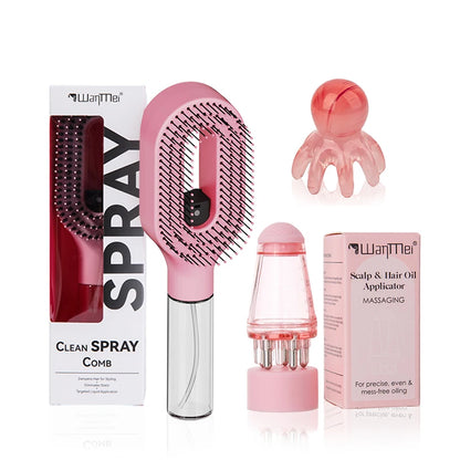 Set De 5 Piezas Para El Cuidado Y Peinado Del Cabello, Spray Desenredante, Cepillo Para El Cabello, Botella Aplicadora De Aceite Capilar, Cepillo Para Champú, Herramienta De Masaje Para El Cuero Cabelludo