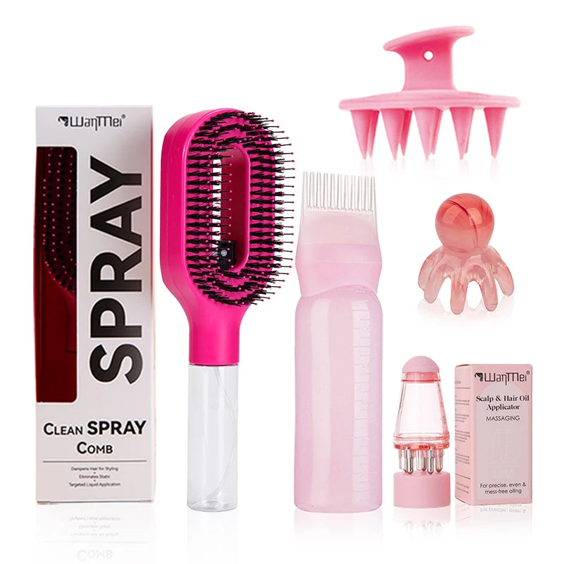 Set De 5 Piezas Para El Cuidado Y Peinado Del Cabello, Spray Desenredante, Cepillo Para El Cabello, Botella Aplicadora De Aceite Capilar, Cepillo Para Champú, Herramienta De Masaje Para El Cuero Cabelludo