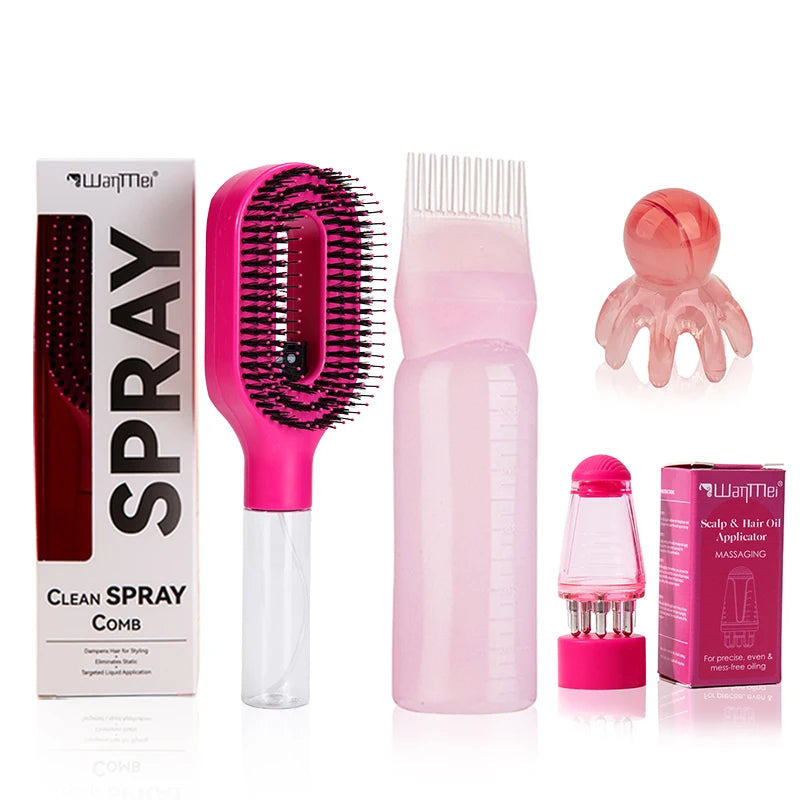 Set De 5 Piezas Para El Cuidado Y Peinado Del Cabello, Spray Desenredante, Cepillo Para El Cabello, Botella Aplicadora De Aceite Capilar, Cepillo Para Champú, Herramienta De Masaje Para El Cuero Cabelludo