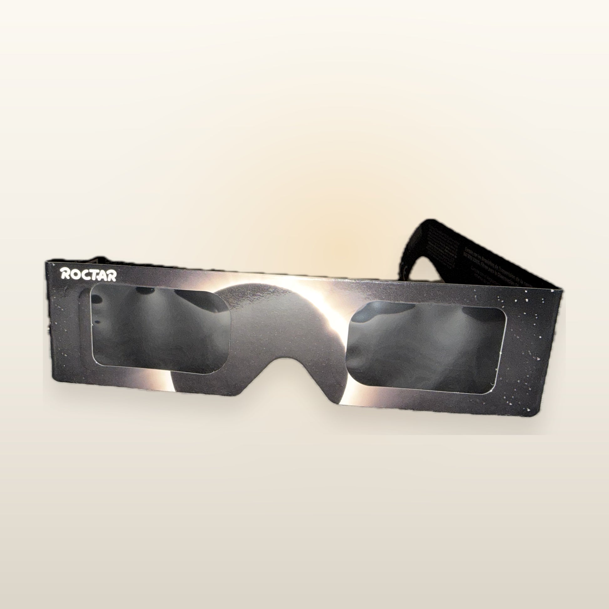 Vista frontal de las gafas de eclipse solar ROCTAR